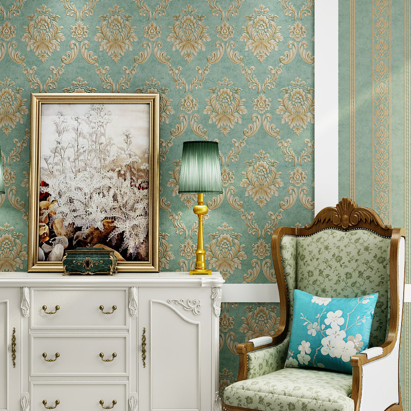 Nordic Damascus TV background wall paper non-woven pattern AB collocation version Bedroom living room full paving wallpaper