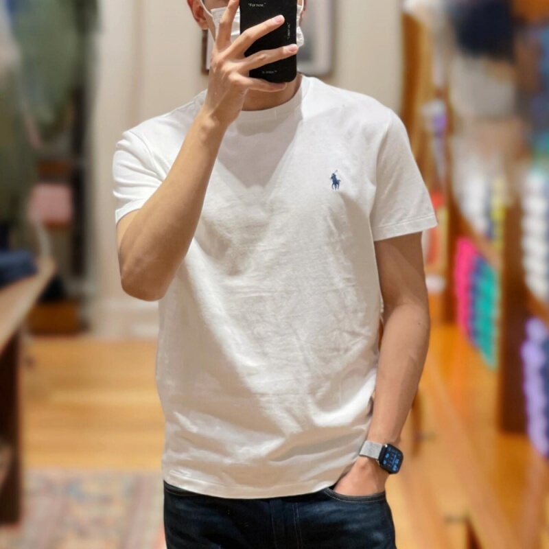 American-Style Summer Paul Men's Short-Sleeve T-Shirt, Round Neck Polo, Pure Cotton, Embroidered Pony Logo, Half-Sleeve Base Shirt