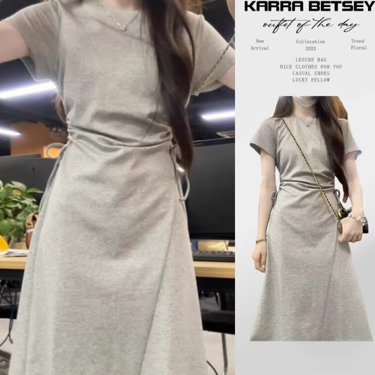 French-Style Gray Dress for Women, Summer 2025 New Niche Design, Waist-Cinching, Slimming, Casual and Elegant Long Dress