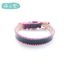 Duo Xiaodou Handmade Cowhide Collar Rose Red Line Black Leather Soft Pet Cat Dog Bell Collar