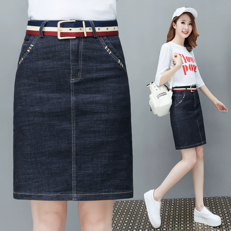 Váy denim nữ mùa xuân và mùa thu 2021 phiên bản mới của Hàn Quốc của gói eo cao mỏng hông váy váy một đường hoang dã váy một bước - Váy