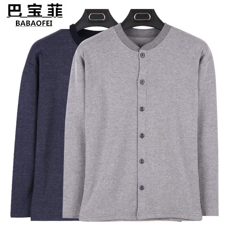 Middle Aged Seniors Fasten Men's Sweatshirt Autumn Clothes Plus Fattening Yard-to-open body Buttoned Cotton Sweater Single Blouse Blouse