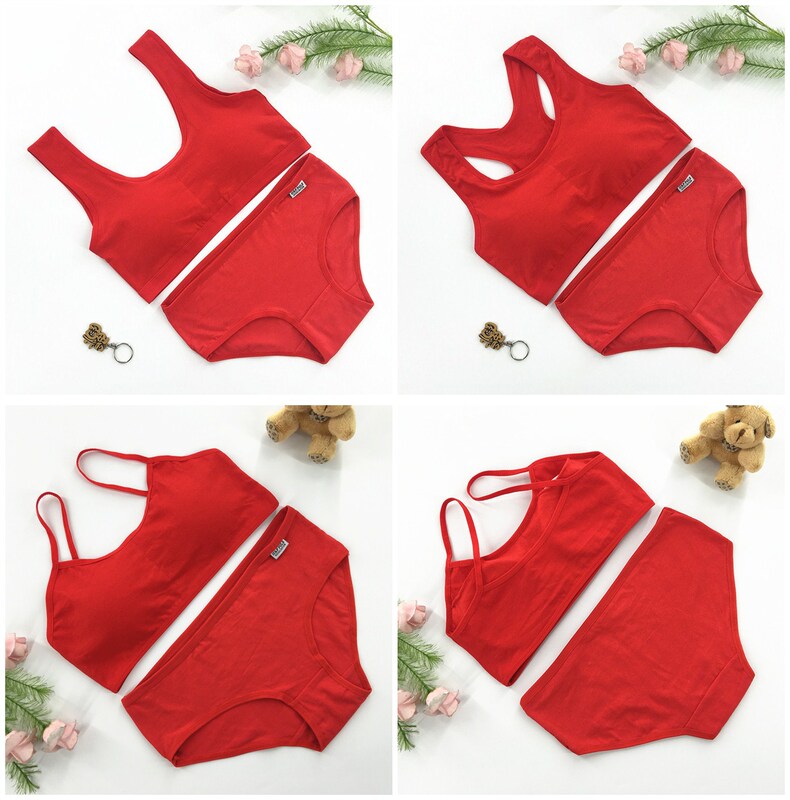 Girls' Red Underwear for Their Zodiac Year, 15-Year-Old Girl's Tube Top, Small Vest, Bra Set for Older Children in Their Developmental Period