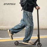 Демисезонные утепленные джинсы, штаны, повседневные брюки, свободный прямой крой, в американском стиле