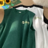 Шелковый жилет, летняя спортивная футболка без рукавов, в американском стиле, с вышивкой