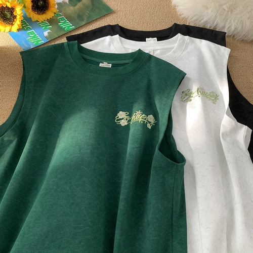 Шелковый жилет, летняя спортивная футболка без рукавов, в американском стиле, с вышивкой