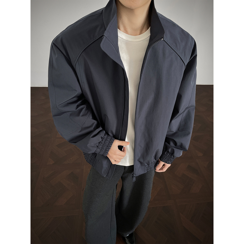 Bomber Short Silhouette Flight Jacket for Men, Autumn American-Style Deconstructed Stand Collar Workwear Coat, Loose and Versatile Top