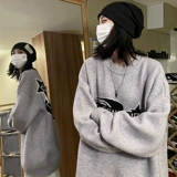 Ретро весенний трикотажный шерстяной свитер для влюбленных, в американском стиле, увеличенная толщина, круглый воротник, оверсайз