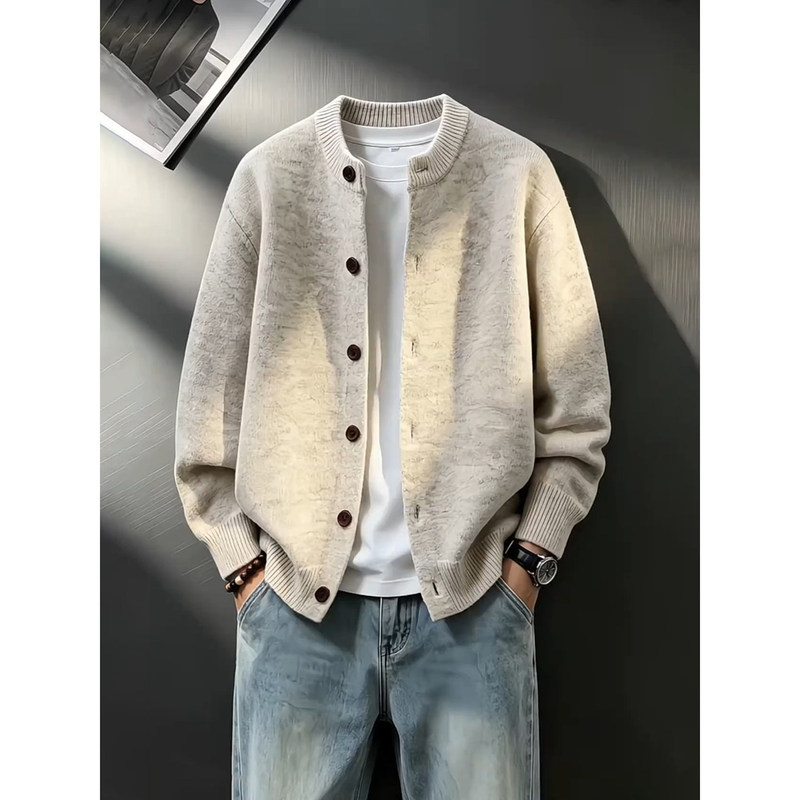 Husband-Style Outfit: American-Style Knitted Cardigan Jacket for Men, High-End Autumn and Winter Lazy Old Money Style Retro Sweater Husband-Style Outfit: American-Style Knitted Cardigan Jacket for Men, High-End Autumn and Winter Lazy Old Money Style Retro Sweater