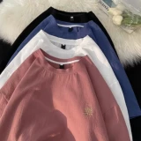 Летняя японская футболка с коротким рукавом для влюбленных, с вышивкой, оверсайз