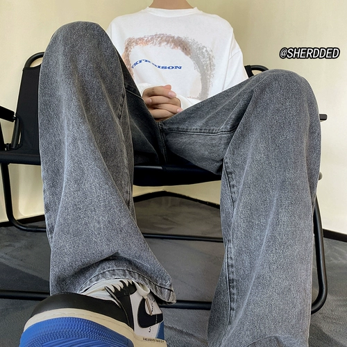 Ретро джинсы, штаны, повседневные брюки, в американском стиле, осенние, свободный прямой крой, оверсайз