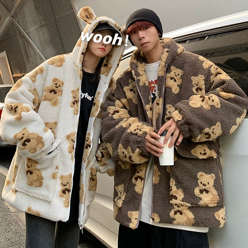 Зимняя трендовая утепленная куртка для влюбленных, пуховик, с медвежатами, оверсайз, в корейском стиле