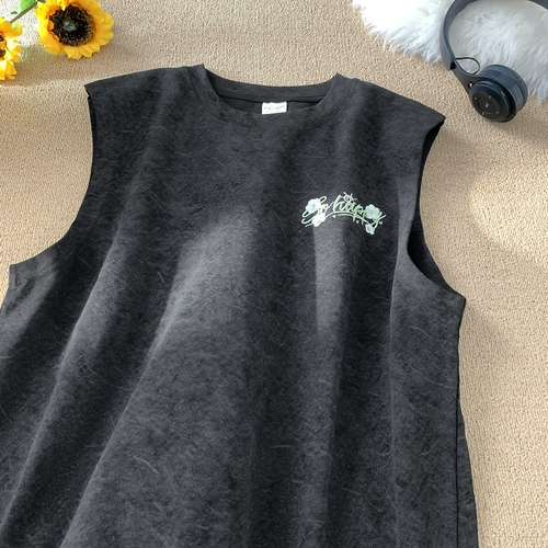 Шелковый жилет, летняя спортивная футболка без рукавов, в американском стиле, с вышивкой