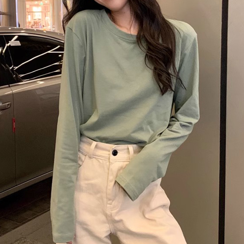 White Long-Sleeve T-Shirt for Women ins Trendy 2026 New Spring and Autumn Solid Color Long-Sleeve Base Shirt Loose Pure Cotton Top for Men