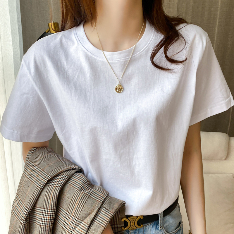 200g Xinjiang Heavy Cotton Crew Neck Base T-Shirt White Short-Sleeve T-Shirt Loose Solid Color Unisex Half-Sleeve Top Summer