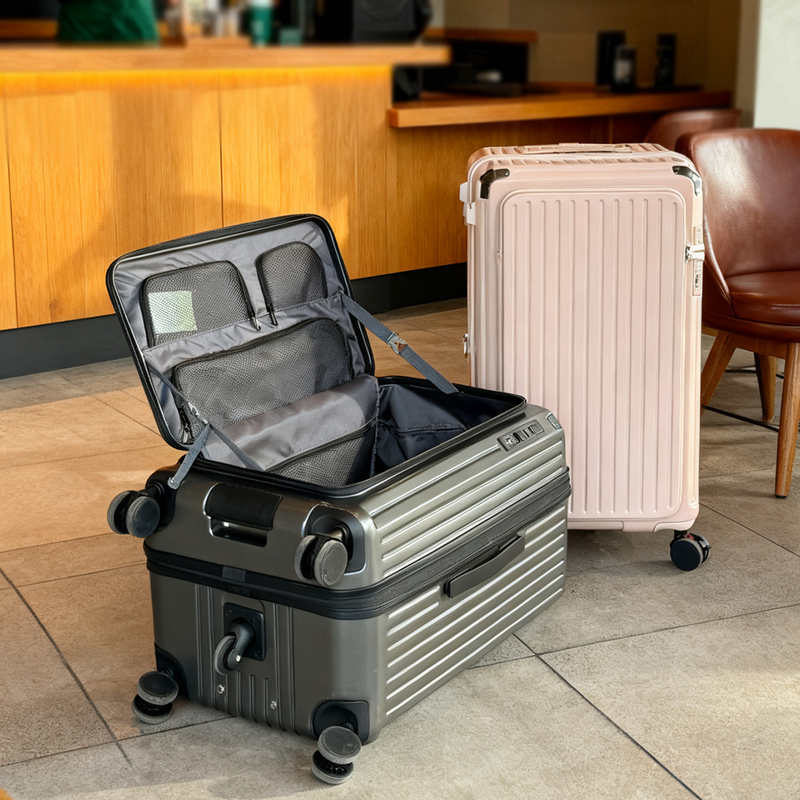 Side-Opening Five-Wheel Suitcase, Large Capacity Checked Luggage, New Expandable Zipper Travel Suitcase, Sturdy and Durable