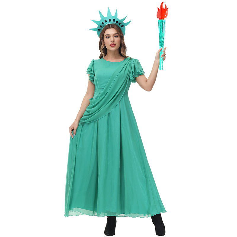 Statue of Liberty Long Dress Halloween Adult Female Costume Greek Goddess Stage Performance Masquerade Dress