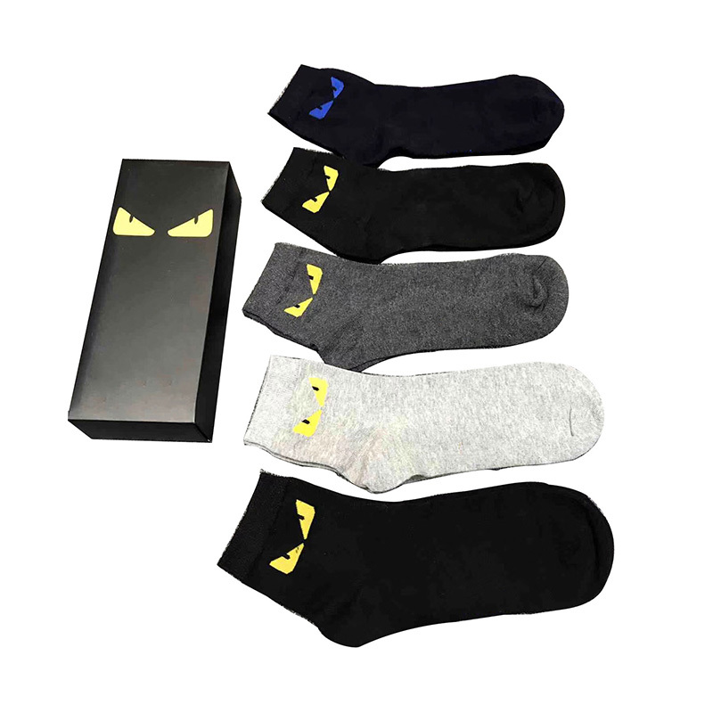 Socks European and American Trendy Brand Socks Little Monster Fd Mid-Length Socks Autumn and Winter Pure Cotton Black Socks Fashion Casual Boxed Socks Trendy
