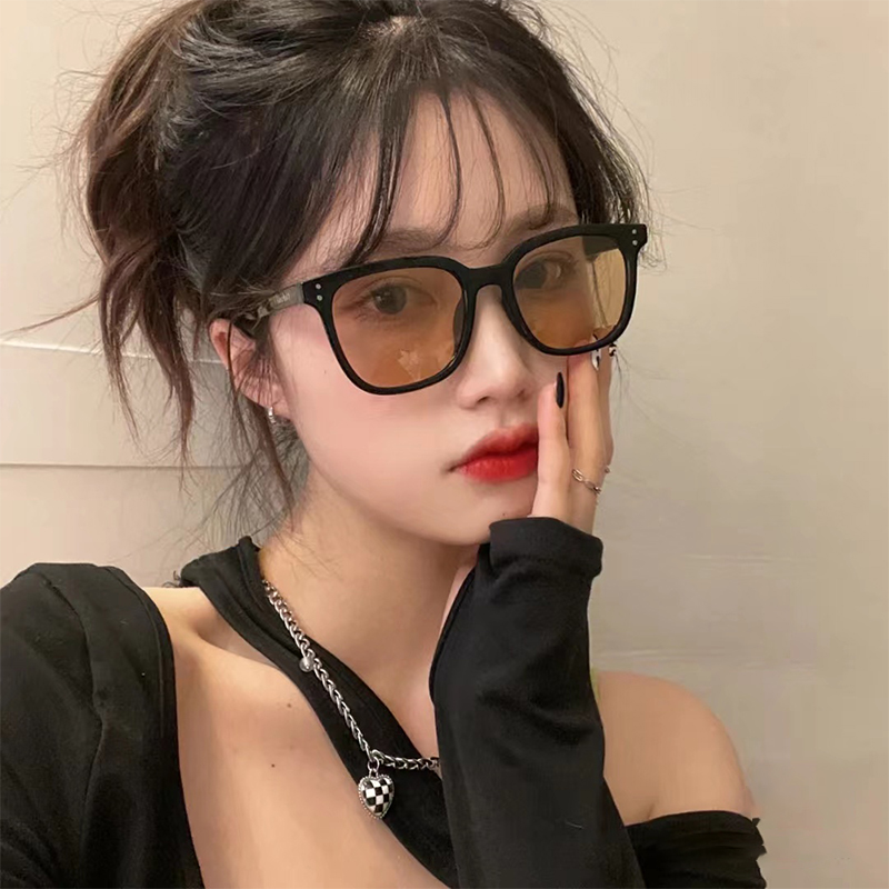 Black Box Tea Color Myopia Sun Glasses Advanced Sensation Ins Han Edition Tide Resistant UV Polarized Sunglasses Woman Big Face Slim