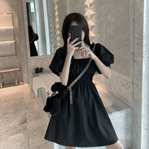 2022 Summer new womens dress Summer Herbene Wind dress Dress Bubble sleeves Little Subside collar Little Black Skirt Summer