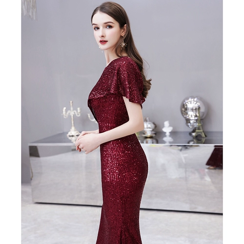 Вечернее платье, юбка, бордовые блестки для ногтей, коллекция 2022, яркий броский стиль, по фигуре, рыбий хвост