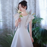 Белое вечернее платье, элитная юбка, французский стиль, изысканный стиль, подходит для подростков