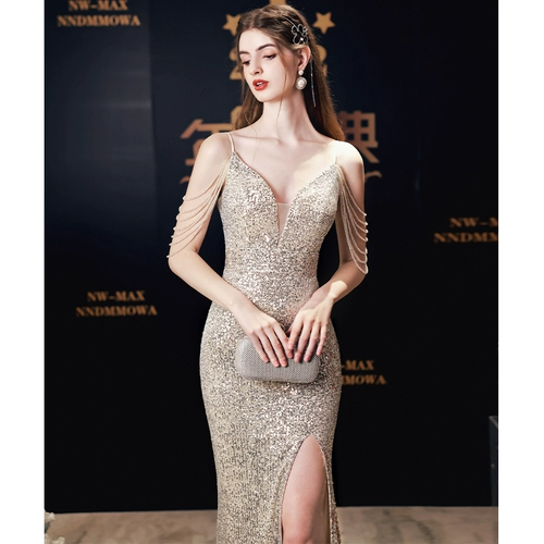 Вечернее платье, элитные блестки для ногтей, крой «рыбий хвост», новая коллекция, легкий роскошный стиль, изысканный стиль