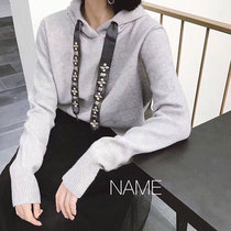 2021 Autumn New rhinestone drawstring loose hooded sweater womens long sleeve pullover loose Joker sweater
