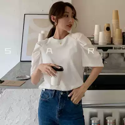 Autumn new foreign style fashion short bubble sleeve T-shirt female Korean half sleeve design sense niche coat tide