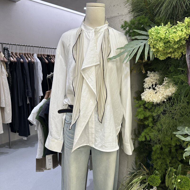 Umasong Commuting Style Long Sleeve Shirt with Silk Scarf for Women 2026 Spring New Casual Loose Top Shirt