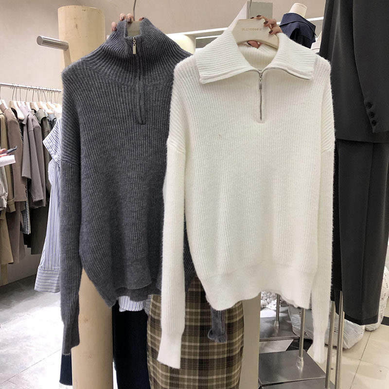 IN Autumn Winter New Laced Sweater Female Chic Port Wind Leisure 100 Hitch Polo Collar Pins Knitted Jacket Female Tide