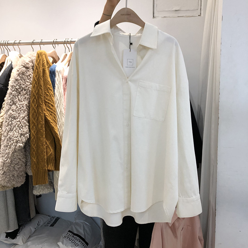 TG Fall Lazy Wind Shirt Chic Design Sense Sleeved Blue Shirt Woman Simply Han Edition Relax Coat