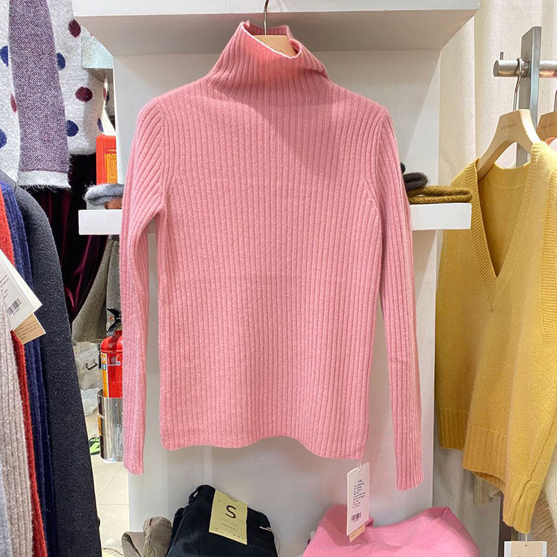 ACME2021 autumn winter new high collar sweatshirt female chic 100 hitch bottom-knit cardiovert sweater long sleeve blouse