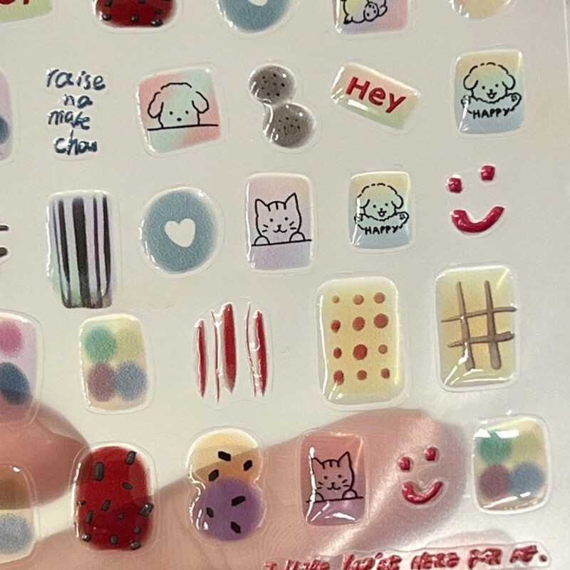 Cute and Adorable Instagram Summer Jelly Short Nail Stickers, Quirky Nail Art Stickers, Transparent 3D Stickers, Embossed 3D