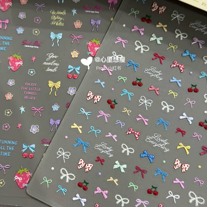 Spring New Strawberry Mini Bow Nail Art Stickers Cherry Painting Ccd Water Cup Phone Lens Decoration Decals