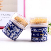 260 blue and white porcelain bottle creative box medium and high grade environmental toothpick high quality barrel bamboo dental floss toothpick