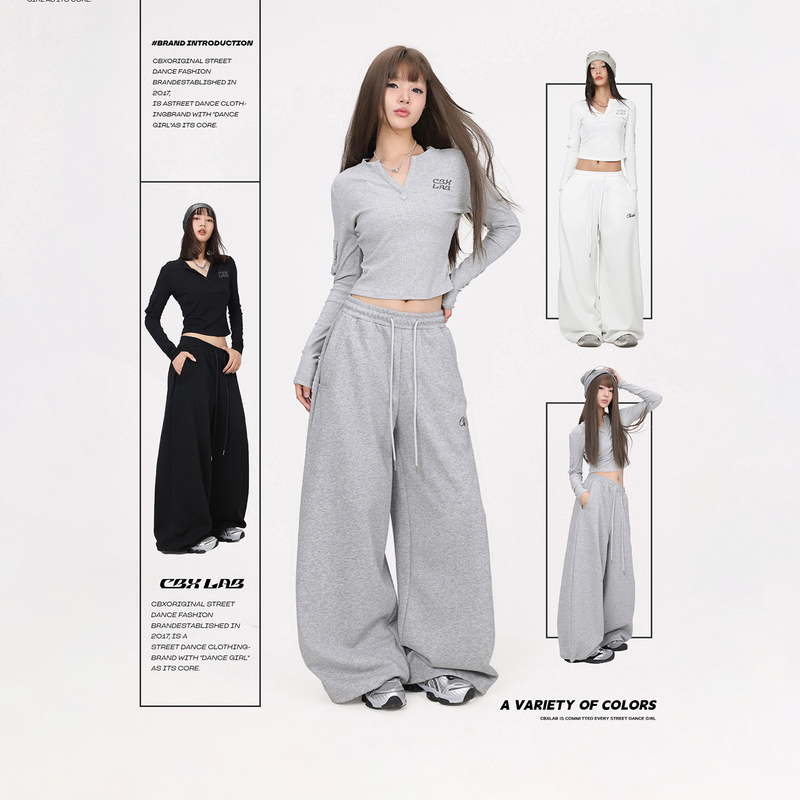 Cbxlab Street Dance Trendy Brand "A Version Long-Leg Pants" Gray Kpop Hot Girl High-Waisted Skin-Friendly Hip-Hop American Casual Pants