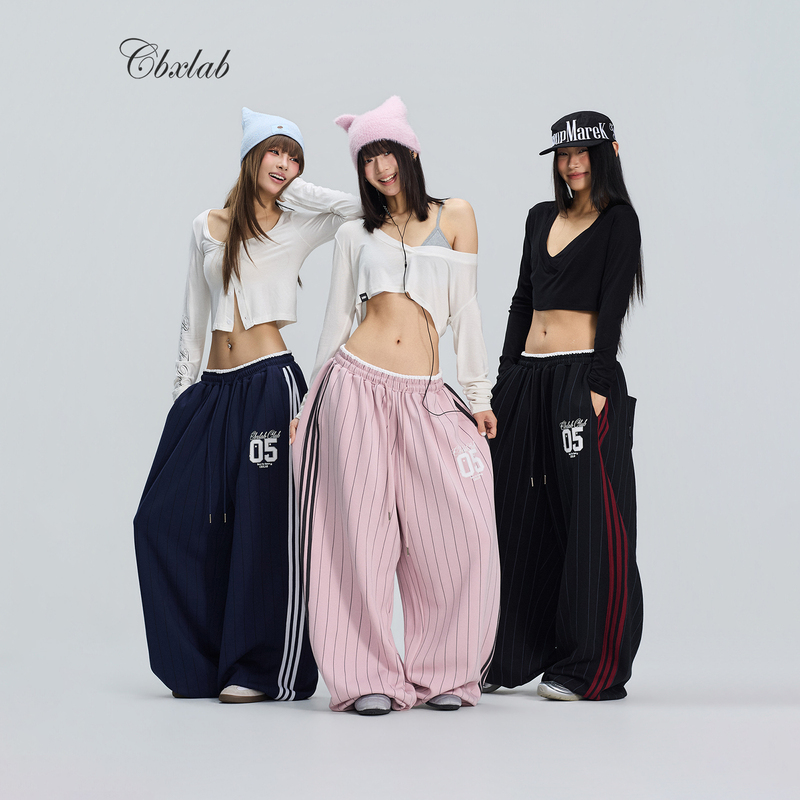 Cbxlab Street Dance Trendy Brand "Sports Old Money" Soft and Relaxed Striped Hip-Hop Trousers with Contrasting Edges, Sweatpants