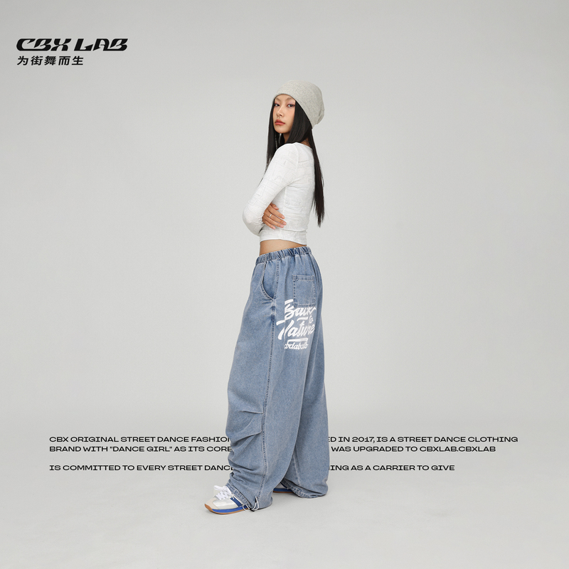 Cbxlab Street Dance Trendy Brand Blue "Denim Paratrooper Pants" Hip-Hop Retro American Dance Pants Jazz Casual Pants