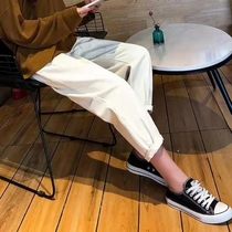 Pregnant Woman Denim Plus Suede Pants Winter Thickened White Straight Drum Pants Winter Outwear Casual High Waist Broadlegged Pants Old Daddy Pants