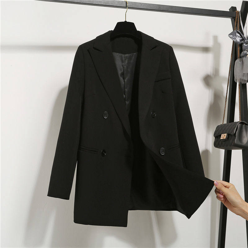 Pregnant women's suit 2022 spring and autumn black suit mid-length pregnancy all-match coat Korean version late pregnancy coat black