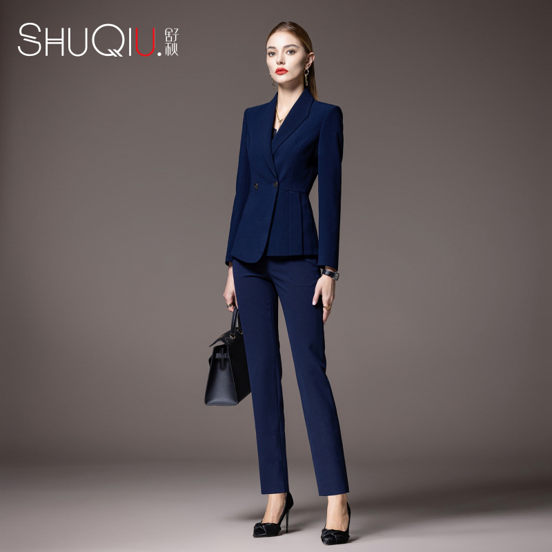 High-End Navy Blue Blazer for Women 2026 New Spring and Autumn Interview Professional Attire Sales Department Commuting Work Clothes