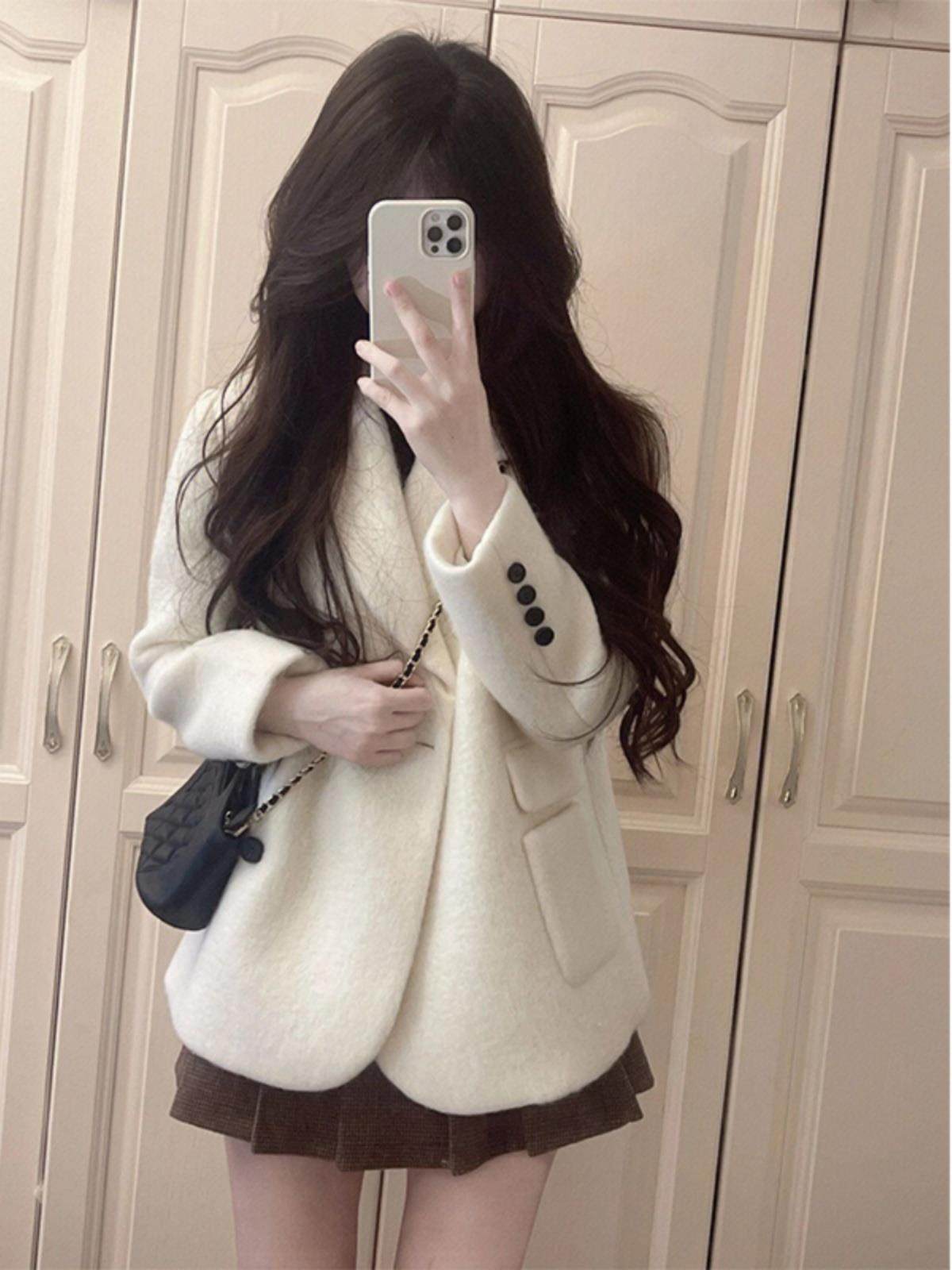 Suit for Women, New Autumn Style, Rich Girl's High-End Woolen Blazer, High-Waisted Slimming Skirt, Two-Piece Set