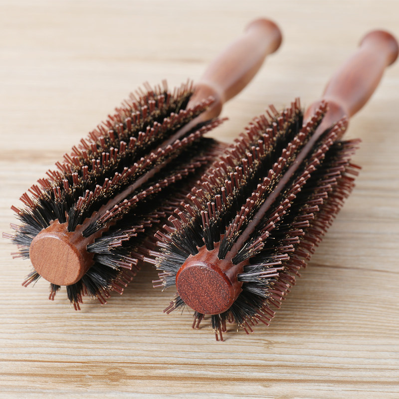 Hair salon professional bristle comb Round roll comb Curly hair comb Inner buckle pear flower head curly hair Home styling hair curl comb