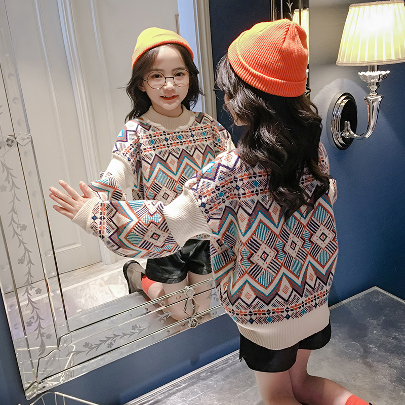 Girls Spring and Autumn Clothing Sweater 2021 new Han Edition children's gas tops in big children's net red knitted tide