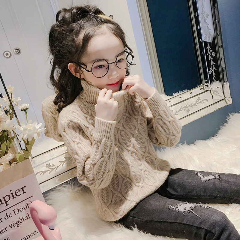 Girls plus thickening high collar head sweater winter 2021 new girl girl girl in autumn winter knitted sweater