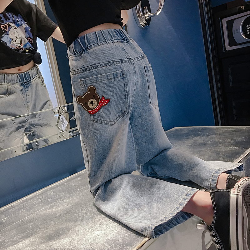 Girls wide leg jeans spring and autumn 2021 New Korean version of foreign style autumn dress Tong Net red loose Tide brand trousers