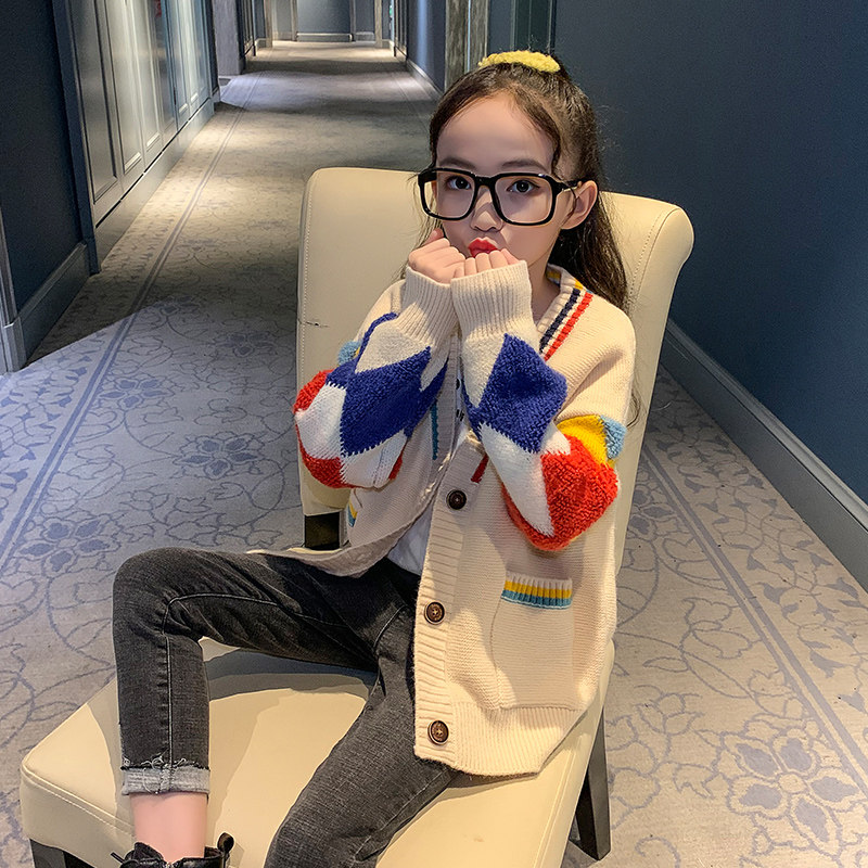 Trendy girl cardiovert sweater jacket foreign spring and autumn clothing 2022 new children girl spring dress blouses blouses