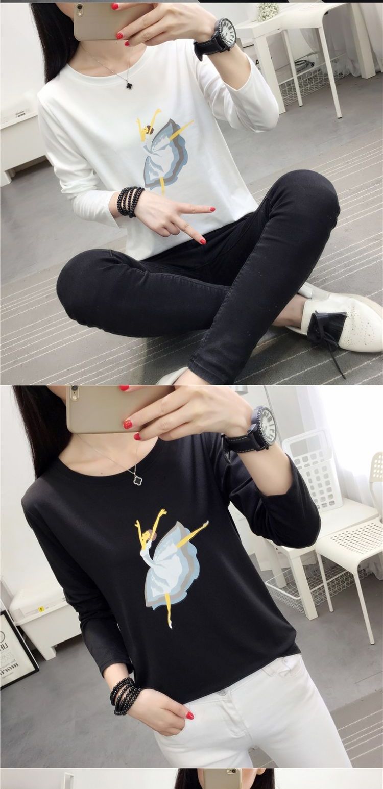 Mùa xuân và mùa thu 2018 Mỏng mỏng kích thước lớn cổ tròn màu cơ bản mới áo thun dài tay Hàn Quốc áo voan kiểu