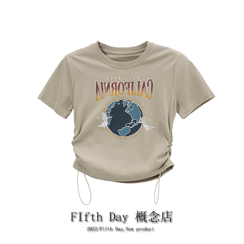 Brand summer T-shirt, black short mini-skirt, design jacket, drawstring, with short sleeve